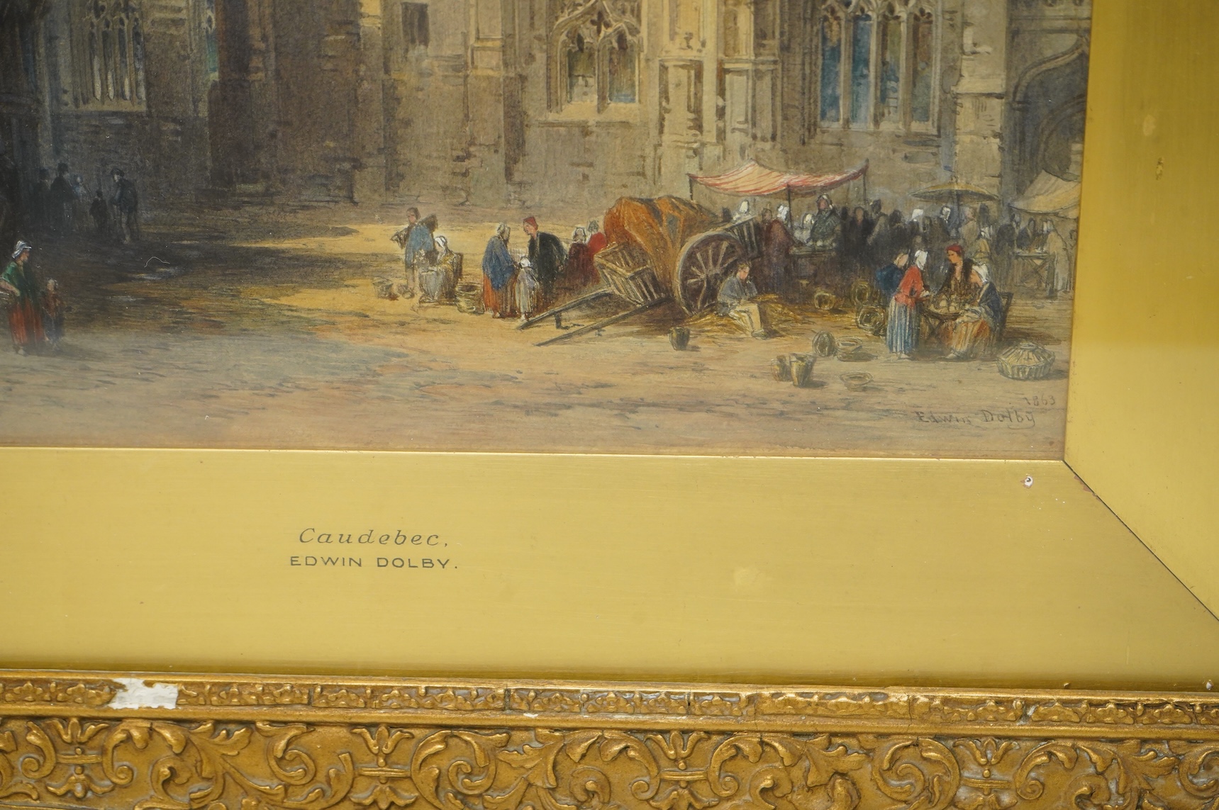 Edwin Thomas Dolby (1824-1902), ‘Caudebec on the Seine’, signed and dated 1863 lower right, The Boydell Galleries label verso, 49 x 32cm